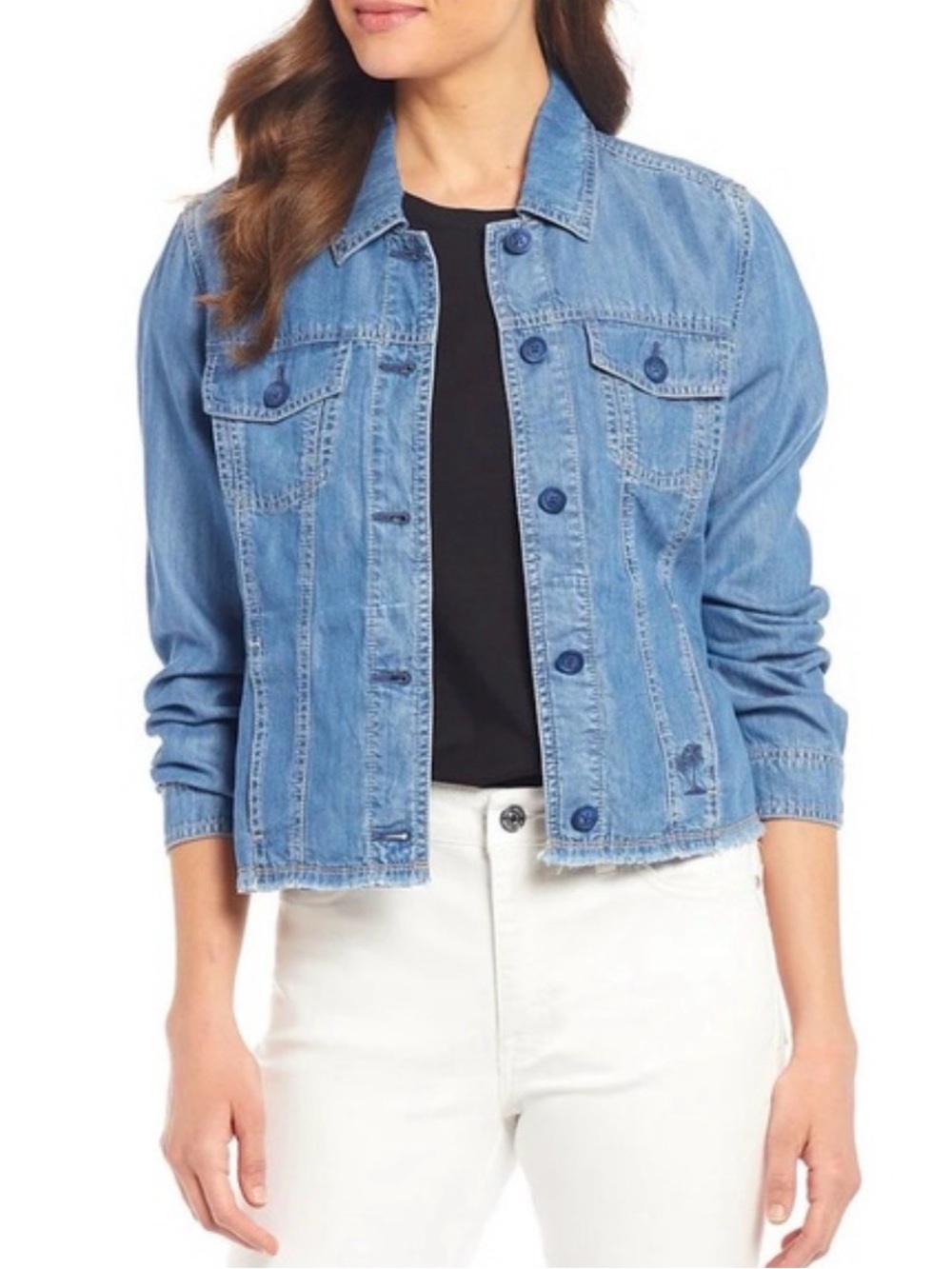 Tommy Bahama O’Lei Chambray Jacket S/P Frayed Hem Tencel